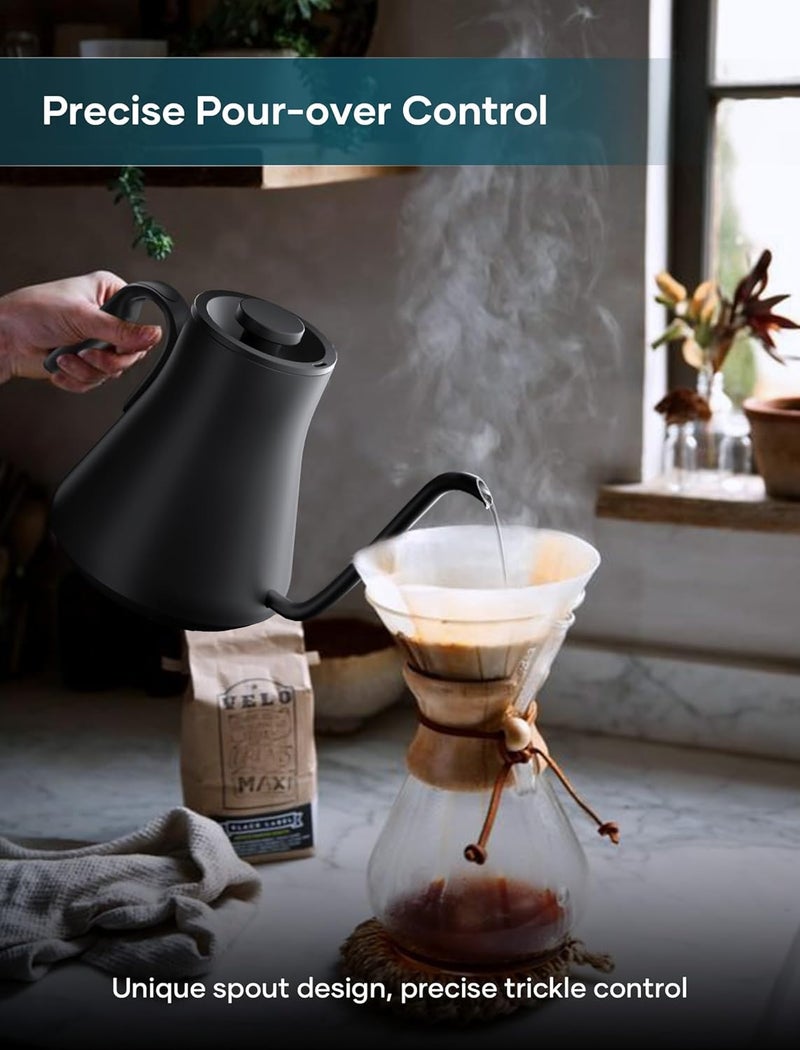intasting Electric Kettle, Gooseneck Electric Kettle, ±1℉ Precise Temperature Control, Stainless Steel Interior, Quick Heating for Pour Over Coffee, Tea & Boiling Water, 0.9L (Black) - Image 4